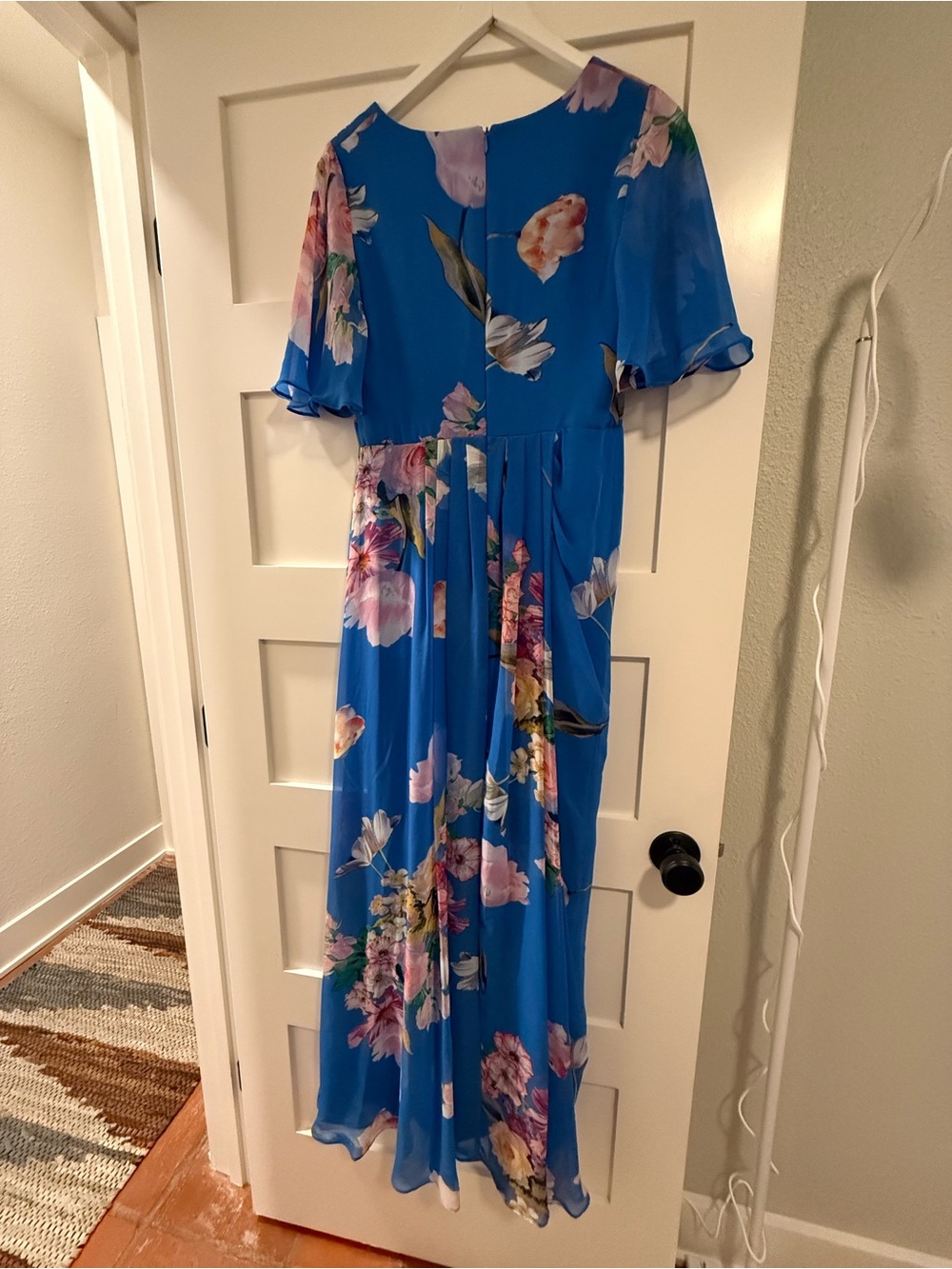 Adrianna Papell Royal Blue Floral Flutter Sleeve Maxi Dress - Picture 2 of 3